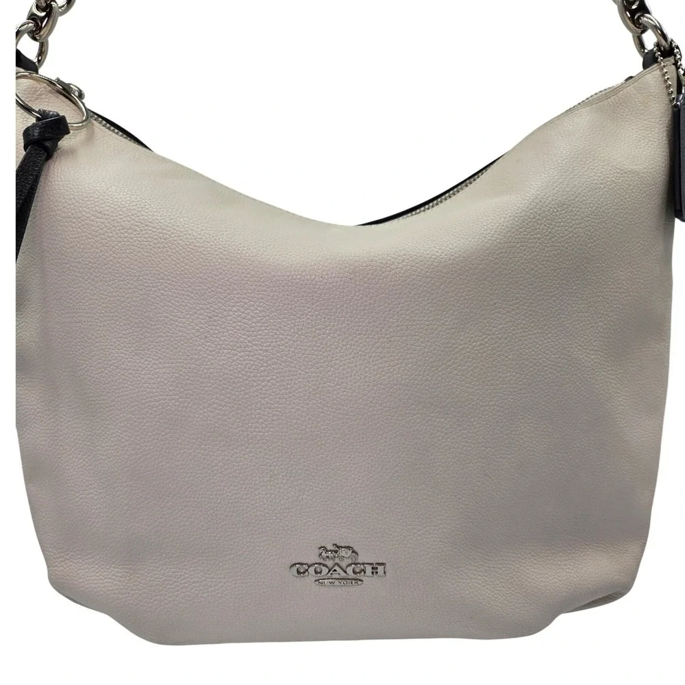 Coach Skylar Hobo Bag Chalk White Black Pebbled Leather Shoulder Bag
